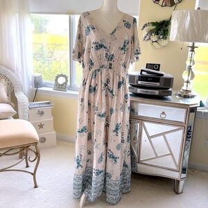 Torrid romantic cottage core floral maxi dress boho country blue cream
